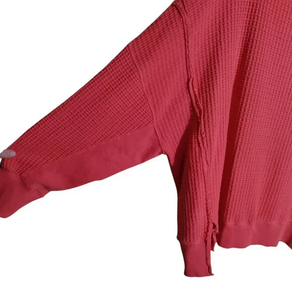 American Eagle Women’s Oversized Big Hug Waffle Crew Neck Sweatshirt Large - Picture 3 of 9